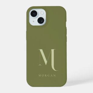 Minimalistisches modernes olivgrünes Monogramm iPhone 15 Hülle