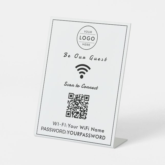 Minimalistisches modernes QR-Code-WiFi-Schild Sockelschild (Vorderseite)