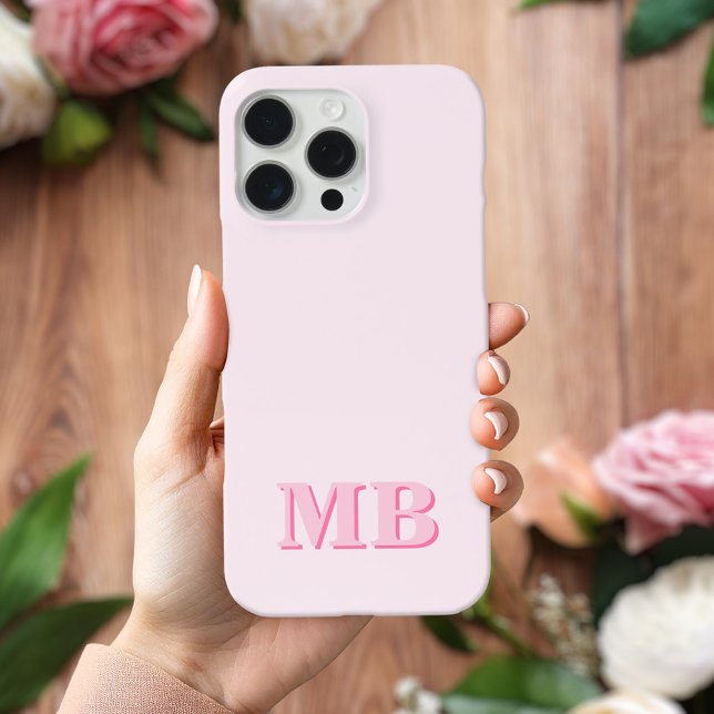 Minimalistisches modernes rosa Initialenmonogramm iPhone Hülle (Von Creator hochgeladen)