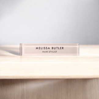 Minimalistisches, modernes Rosa Schreibtisch Name Namensplakette