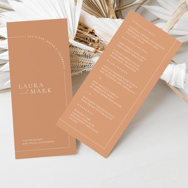 Minimalistisches, modernes Rust Boho Arch Wedding  Menükarte (Von Creator hochgeladen)