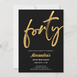 Minimalistisches modernes Schwarz-Gold 40. Geburts Einladung
