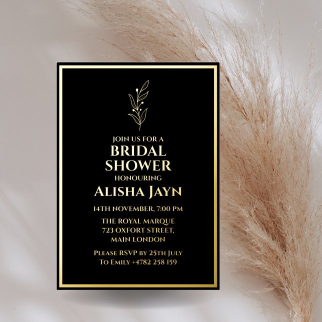 Minimalistisches modernes Schwarz-Gold-Brautparty Folieneinladung (Von Creator hochgeladen)