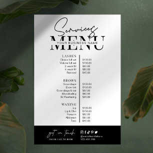 Minimalistisches modernes Schwarz-Weiß-Menü für Sa Poster