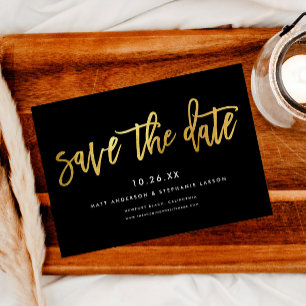 Minimalistisches, modernes Script-Chic Black + Gol Save The Date