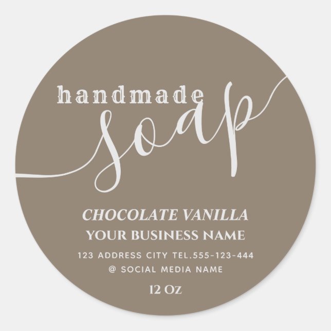 Minimalistisches, modernes Script handmade soap cl Runder Aufkleber (Vorderseite)