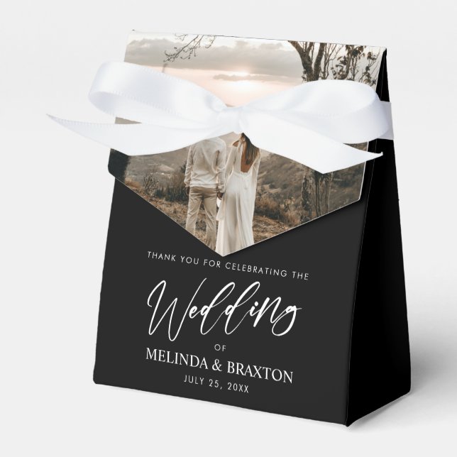 Minimalistisches, modernes Script-Hochzeitschwarz- Geschenkschachtel (Vorderseite)