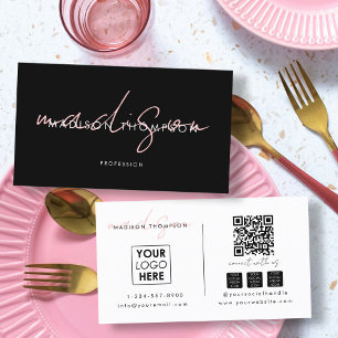 Minimalistisches, modernes Script QR Code Social M Visitenkarte