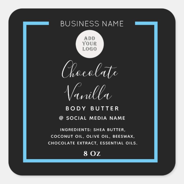 Minimalistisches, modernes Typografie-Schwarzprodu Quadratischer Aufkleber (Vorderseite)