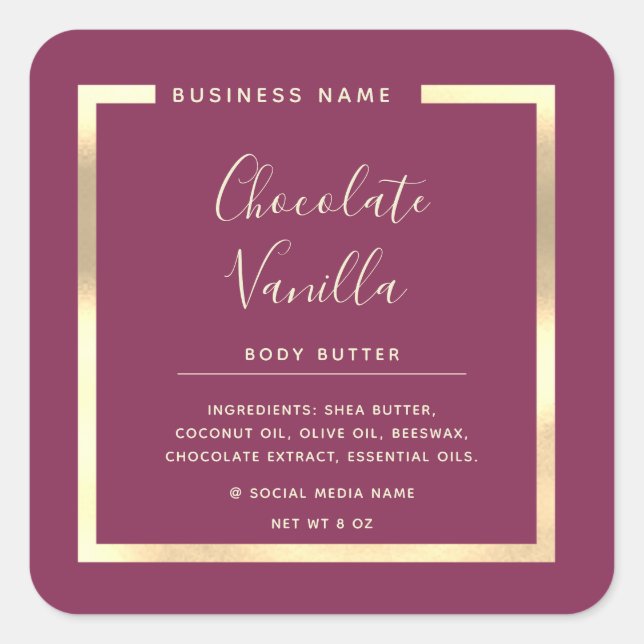 Minimalistisches, modernes typografisches Goldrahm Quadratischer Aufkleber (Vorderseite)