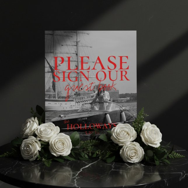 Minimalistisches, modernes und handgeschriebenes G Acrylschild (Invite your guests to share their love and well wishes with this Modern Photo Guestbook Sign!)