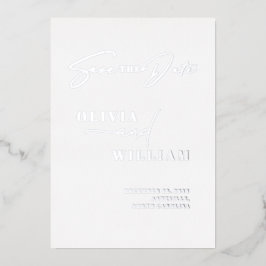 Minimalistisches modernes Weißsilber Save the Date Folieneinladung