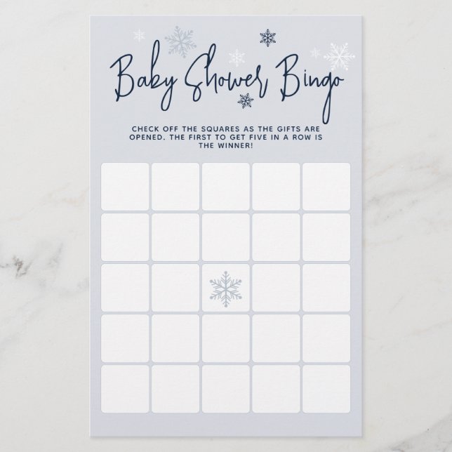 Minimalistisches modernes Winter Baby Dusche Bingo (Vorderseite)