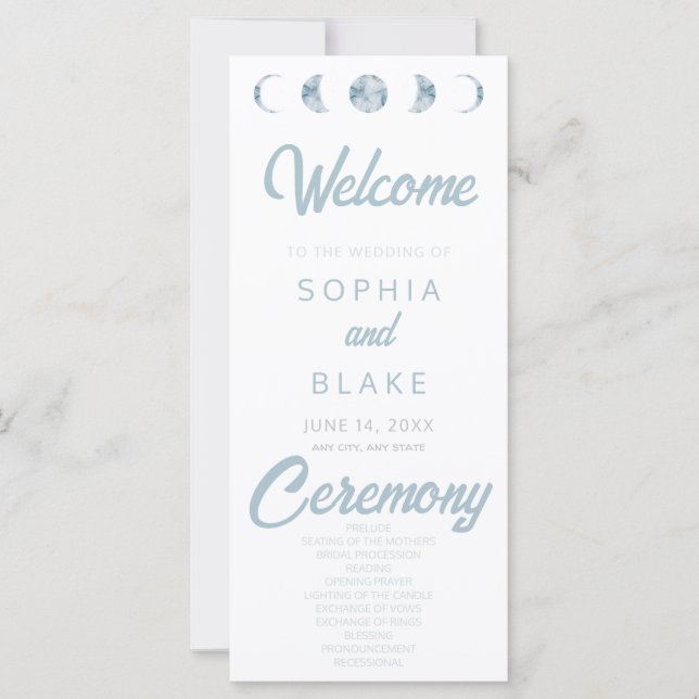 Minimalistisches Mondphasen-Hochzeitsprogramm (Vorderseite)