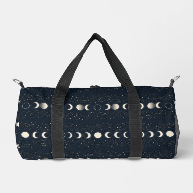 Minimalistisches Mondphasenmuster mit Sternen und  Duffle Bag (Vorderseite)