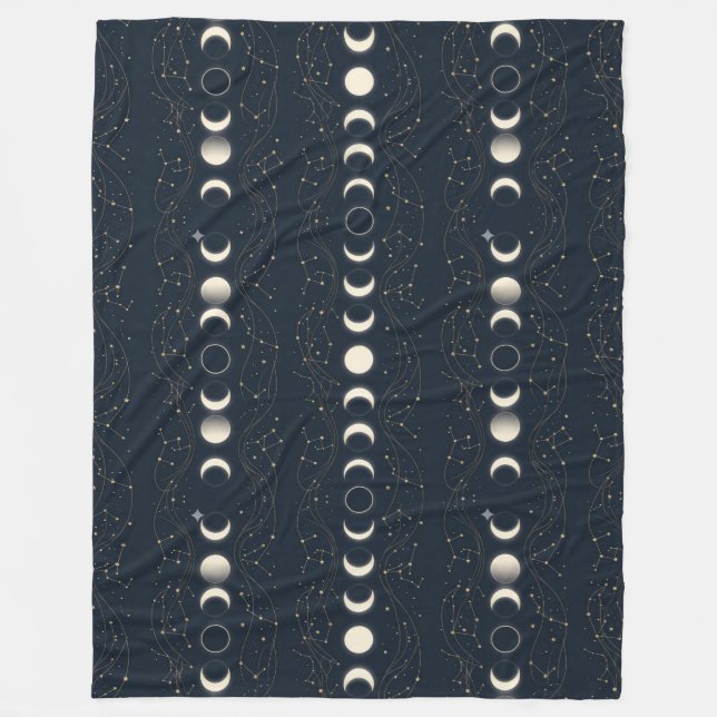 Minimalistisches Mondphasenmuster mit Sternen und  Fleecedecke (Vorderseite)