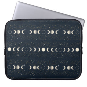 Minimalistisches Mondphasenmuster mit Sternen und  Laptopschutzhülle