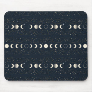 Minimalistisches Mondphasenmuster mit Sternen und  Mousepad