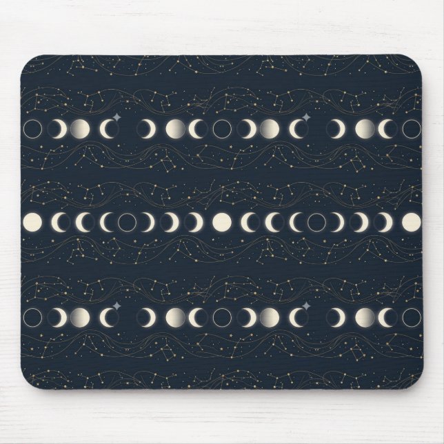 Minimalistisches Mondphasenmuster mit Sternen und  Mousepad (Vorne)