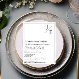 Minimalistisches Mongram Wedding Probe Dinner Weiß Einladung