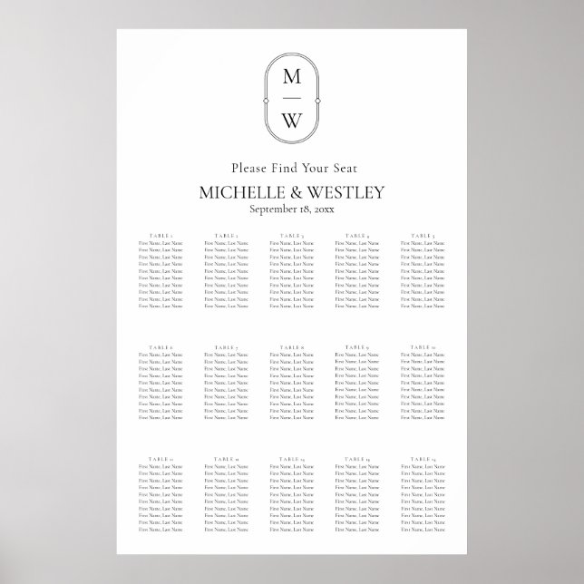 Minimalistisches Mongramm-Hochzeitdiagramm Poster (Vorne)