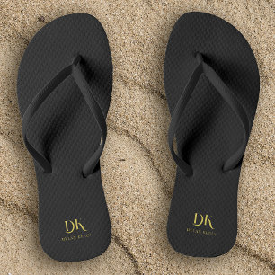 Minimalistisches Monogram Black Gold Stilvoll Flip Flops