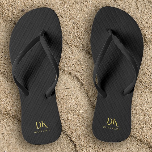 Minimalistisches Monogram Black Gold Stilvoll Flip Flops (Von Creator hochgeladen)