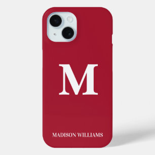 Minimalistisches Monogram Burgundy White Initial M Case-Mate iPhone Hülle