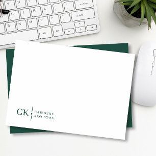 Minimalistisches Monogram Forest Green Stationer Mitteilungskarte