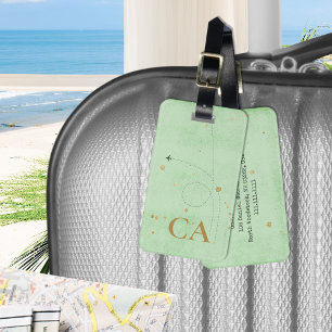Minimalistisches Monogram Gold Sage Green Airplane Gepäckanhänger
