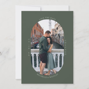 Minimalistisches Monogram Moss Green Wedding Foto Save The Date