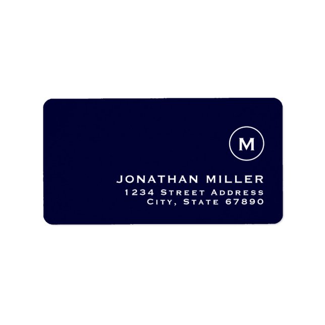 Minimalistisches Monogram Navy Blue Rücksendeadres Adressaufkleber (Vorne)