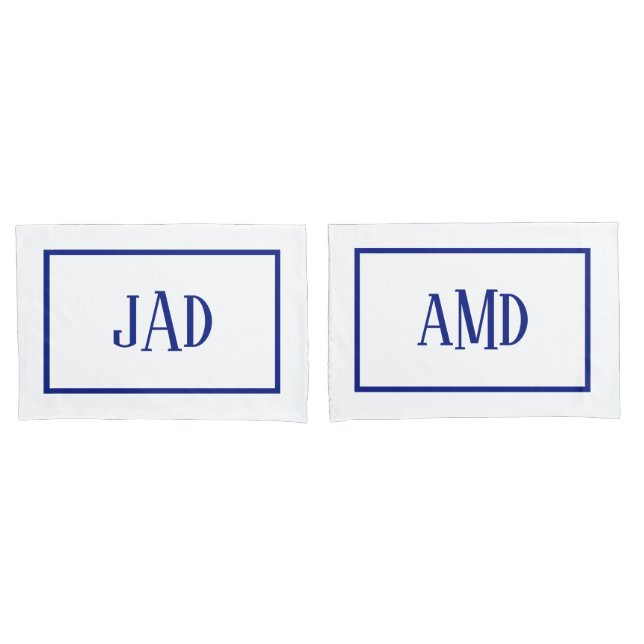 Minimalistisches Monogram Navy White Rectangle Kissenbezug (Vorderseite-Set)