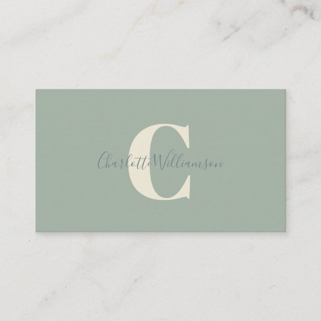 Minimalistisches Monogram Sage Green Elegant Scrip Visitenkarte (Vorderseite)