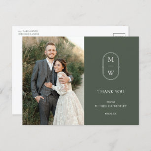 Minimalistisches Monogram Wedding Foto Vielen Dank Postkarte