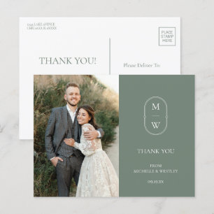 Minimalistisches Monogram Wedding Foto Vielen Dank Postkarte