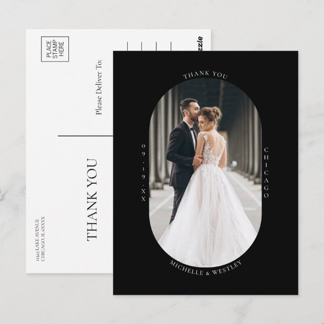 Minimalistisches Monogram Wedding Foto Vielen Dank Postkarte (Vorne/Hinten)