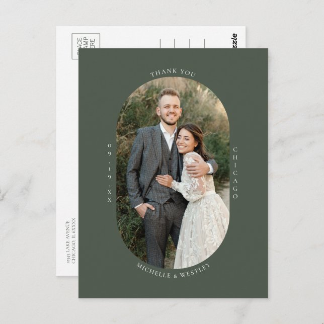 Minimalistisches Monogram Wedding Foto Vielen Dank Postkarte (Vorne/Hinten)