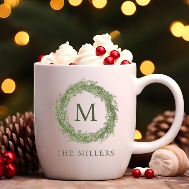 Minimalistisches Monogram Wreath Kaffeetasse (Minimalist Monogram Wreath Christmas Coffee Mug)