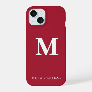 Minimalistisches Monogramm Burgunderweiß Initiale iPhone 15 Hülle