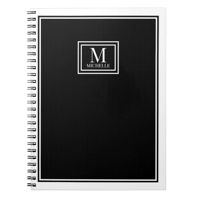 Minimalistisches Monogramm-Chic-Doppelrand Schwarz Notizblock (Vorderseite)