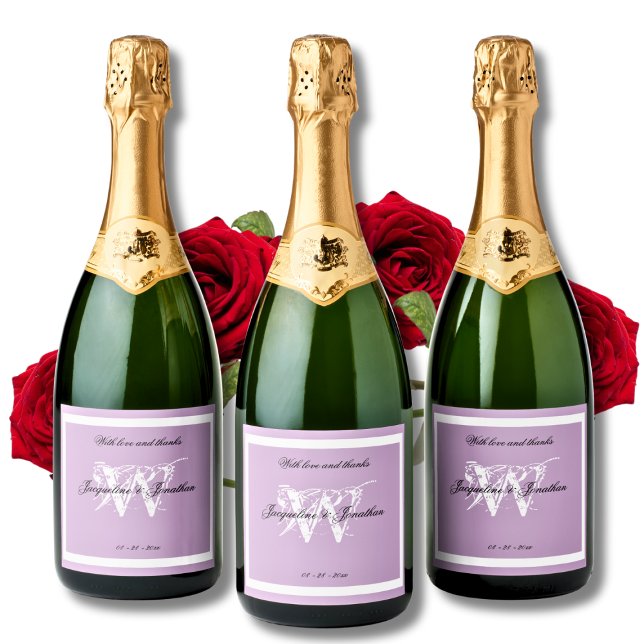 Minimalistisches Monogramm, Chic Script Elegante M (Minimalist Monogram, Chic Script, Elegant Mauve and White Sparkling Wine Labels)