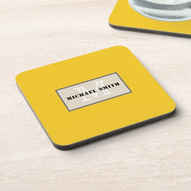 Minimalistisches Monogramm Deep Lemon Background Getränkeuntersetzer (Linke Seite)