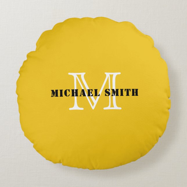 Minimalistisches Monogramm Deep Lemon Background Rundes Kissen (Vorderseite)