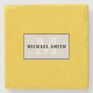Minimalistisches Monogramm Deep Lemon Background Steinuntersetzer