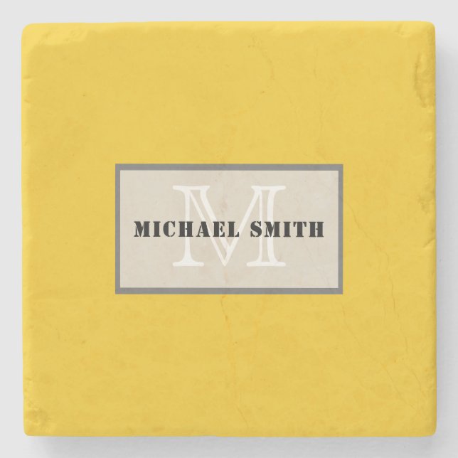 Minimalistisches Monogramm Deep Lemon Background Steinuntersetzer (Vorderseite)