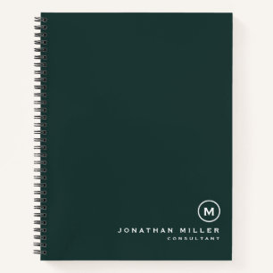 Minimalistisches Monogramm dunkelgrün Notizbuch