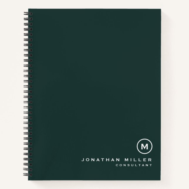 Minimalistisches Monogramm dunkelgrün Notizbuch (Vorderseite)