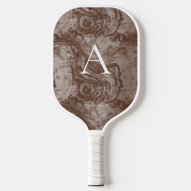 Minimalistisches Monogramm dunkles Holzkörnchen Pickleball Schläger (Vorderseite)