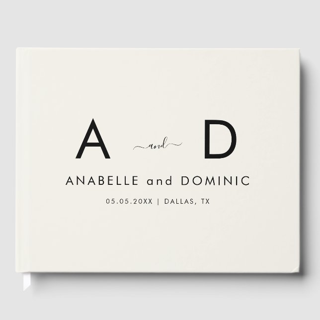 Minimalistisches Monogramm Elegant Elfenbeinkühe u Gästebuch (Vorderseite)